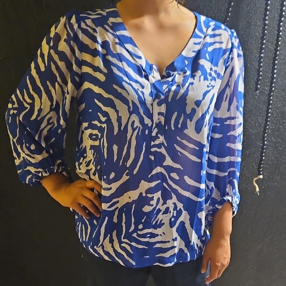 Sofia Blue and White Patterned Blouse